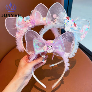 Childrens Kuromi Headband Cute Sanrio Non-slip Headband Girls Bow Mesh Hair Accessories  luminous cartoon Hairpin Headband