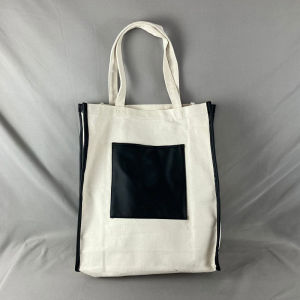 Large Capacity Black And White Spliced Canvas Bag Transparent Shopping Bag for Men And Women Student Cloth Bag Retro Design