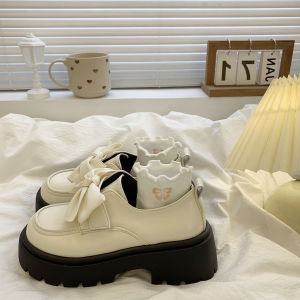 Cute Butterfly Knot round Head Thick Bottom Womens Loafers Japanese Style Spring New College Style Flat Heel Fashionable Shoes