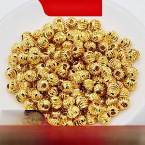 Import 18K Gilded Spacer Beads Pattern Ball Plunger 14K Golden Bean Bracelet Necklace String Pearl Ball Beads Loose Beads Accessories