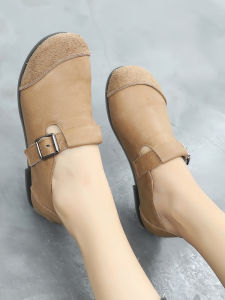 Leather Soft Bottom Single Shoes Womens Casual Flat Bottom Large Size Spring Autumn Leather Shoes Mom Shoes Versatile