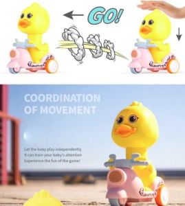 Pull Back Cars for Toddlers Press and Go Yellow Duck Motorcycle Toy with 360° Rotating Head Cartoon Animal Clockwork Pull Back Inertia Toys Birthday Gift for Kid Teen Boy and Girl
