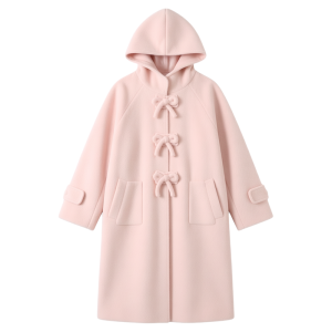 Korean Style Long Trench Coat with Bow and Hood