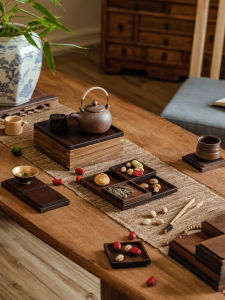 Yanpu Solid Wood Storage Tray Tea Tray Snack Dim Sum Tray Tea Tray Cup Mat Storage Box Tea Cup Mat Multi-functional Wood Tray