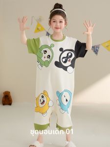MiiOW | ชุดนอนเด็กผ้าฝ้ายแท้แขนสั้นฤดูร้อนใหม่ปี 2025 เสื้อผ้าอยู่บ้านสำหรับเด็กผู้หญิงที่น่ารักและสวมใส่สบาย ชุดนอนเด็กที่สวมใส่สบายสำหรับเด็กผู้หญิง