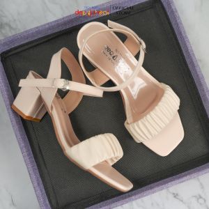 Giày Sandal cao gót 5 phân quai ngang nhún Giày sandal gót vuông cao cấp bigsize 42 43 DEPVASHOCK