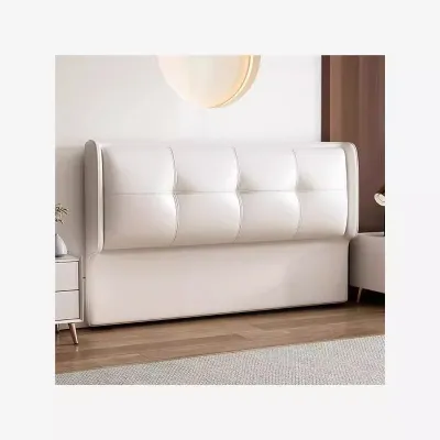 Modern Minimalist Luxury Leather Headboard Soft Padded Solid Wood One-Piece Floor Standing Bed Frame Dual Person Use