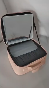 Portable LED Makeup Bag With Lights Mirror Large Capacity Partition Travel Storage Cosmetic Handbag Beg Kecantikan