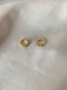 Mini Stud Earrings Green Zirconium Stone Gold Plated Luxury Feel Small Circle Earring Womens Fashion Jewelry Ear Cuff