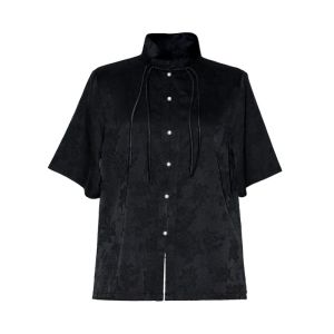 New Chinese Style Shirt Short Sleeve Hanfu Top for Women Summer Fashion Original Design Straight Cut Button Embroidery Satin Fabric