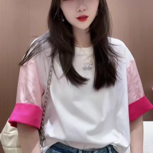 เสื้อยืดคอกลมแขนสั้นผู้หญิงสไตล์เกาหลีพิมพ์ลายแบบใหม่ฤดูร้อน หลวมๆ ลำลอง คอตตอน สไตล์สตรีท แฟชั่นลำลอง