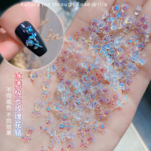 Nail Art Rose Flower Decorations Ice Transparent Aurora Color 3D Holographic Flower Accessories Fresh Light Therapy Nail Decorations Diamonds