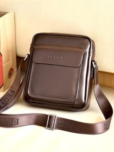 FEGER | Leather Single Shoulder Bag Casual Commuter Briefcase For Men Middle-aged Business Travel Bag Soft Handle Zipper Closure