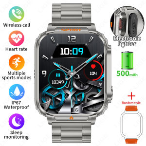 LIGE | LIGE New Smart Watch with Electronic Lighter 500mAh Large Battery 1.95" HD Display Bluetooth Call Outdoor Sport smart watch Men