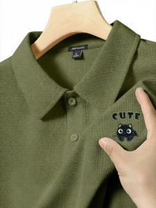 Jeanswest | Waffle Weave Heavyweight Polo Shirt Men Short Sleeve Turn-down Collar
