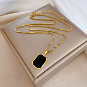 Dây Chuyền Thép Không Gỉ Mặt Vuông Màu Đen Thời Trang Cho Nam Nữ Vòng Cổ Đơn Giản Màu Vàng Bạc Dây Chuyền Xương Đòn Quà Tặng Trang Sức Tiệc Tùng