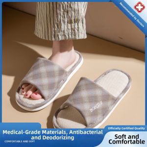 MIDANGDANG | Antislip Deodorant Breathable Absorbent Womens Summer Indoor Home Cotton Linen Slippers