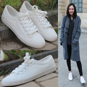 K-style Trendy Student Breathable Canvas Shoes Flats Womens Shoes Artistic Style Solid White Shoes Low Ankle Leisure Cloth Shoes Flats