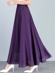 Midi A-Line Skirt Chiffon Dance Skirt Slimming Hip Covering Womens Small Size 2026 New Style High Waist Polyester Fiber