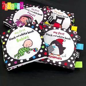 IsALifestyle Newborn Baby Early Learning Development Educational Fabric Cloth Book Black and White Book with Colourful Labels