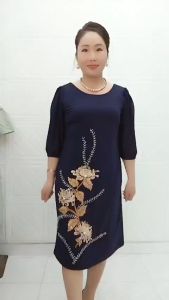 váy đầm trung niên cho mẹ VH040 Đính bông kết kim sa sang chảnh lịch sự quý phái