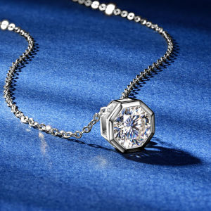 Classic 1ct 2ct D Moissanite Solitaire Pendant Necklace 925 Silver Polygo Adjustable Chain for Women with Certificate Jewelry