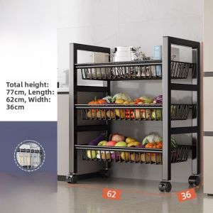 Living Room Kitchen Multi-Functional Vegetable Storage Rack with Wheels Snack Organizer Basket Fruit Storage Basket Metal Craft