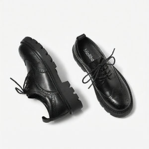 MIOLLIBARN | Black Retro Lace-up Brogue Shoes Leather Breathable