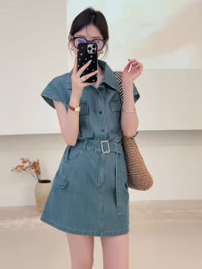 ชุดเดรสสั้นคอโปโลสไตล์ฝรั่งเศส ทรงเอเข้ารูป แขนสั้น ทรงเข้ารูป สำหรับผู้หญิงในช่วงฤดูร้อน 2024 ชุดเดรสสั้นทรงเอเข้ารูป