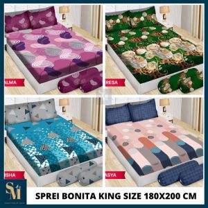 (BISA COD) Sprei BONITA 180x200 Motif Terbaru Minimalis 3D Disperse BANTAL 2
