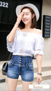 Quần sooc jean nữ co giãn quần short nữ lưng cao nhiều nút GLQ031 Cuocsongvang