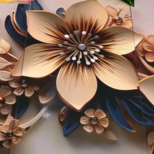 TENNESY Hiasan Dinding Aesthetic 1 Set Gold Flowers Bunga Artistik 4 Panel 70x40cm Dekorasi Rumah