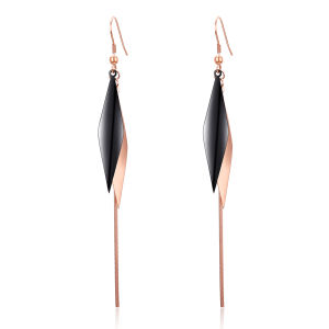 Lokaer Stainless Steel Love Long Black Snake Chain Rhombus Drop Earrings Geometirc Rose Gold Color Women Party Xmas Gift E18475