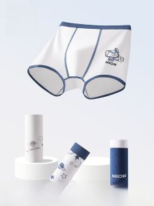 Miiow | Pure Cotton Childrens Underwear Boys Mid-Waist Boxer Shorts Anti-Bacterial Comfortable Fit For Teenage Development Period