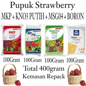 Pupuk Buah Strawberry Mkp pak tani + Kno3  + magnesium sulfate + Boroni Yaraliva - Anggur - sayuran Tomat - Cabai - paket Booster kemasan Repack