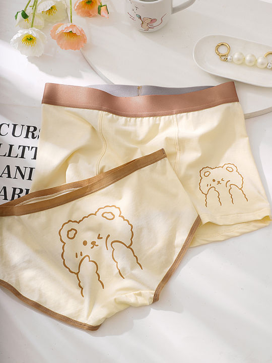 Quần Lót Nam Nữ Cặp Đôi in Hình Gấu Dễ Thương Bằng Cotton Nguyên Chất Quần Lót Tam Giác Cho Bé Gái Quần Đùi Nam Cạp Thấp Kháng Khuẩn