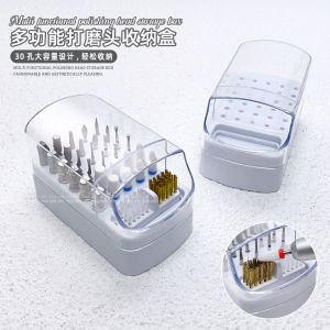 Nail Art Polishing Head Cleaning Box Storage Dustproof 30 Holes with Cleaning Brush Organizer Wash Drill Bit Tool Box