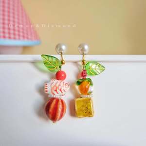 Original Ceramic Contrasting Color Carp Pomegranate Ear Cuffs Fashionable Jewelry Ear Rings Mixed Material Quality Accessories