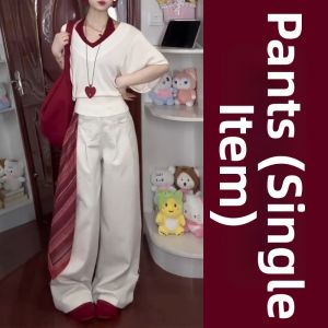 LIRUSHAN | Korean Style Relaxed White Top and Wide Leg Pants Set