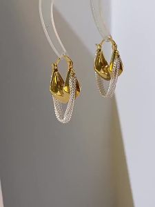 Fashion Chain Tassel Earrings Gold And Silver Color Contrast Temperament Retro Women Accessories