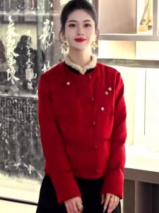 Red Short Jacket Chinese Style Buttoned Coat Retro Tang Costume Womens Fashion Spring New Arrival Small Cotton Padded Vest