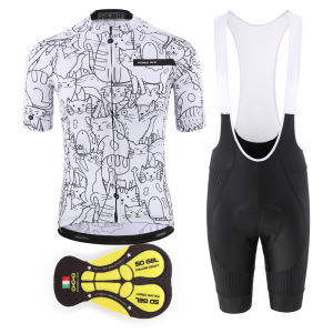 KEMALOCE Black Cartoon Cycling Wear 5D Gel Pad Cycling Jersey Sets Breathable Bicycle Jersey Outdoor Summer Bike Clothes