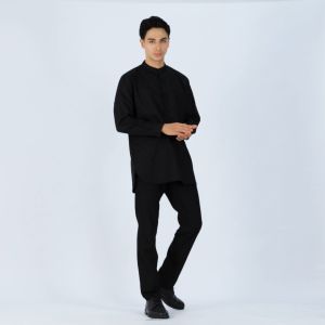 Gizmo Baju Koko Kurta Muslim Premium Lengan Panjang Hitam