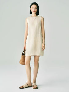 Summer New Style Small Size High Waist Cotton Linen Dress Sleeveless Slimming Casual Straight Vest Short Skirt Womens Dress