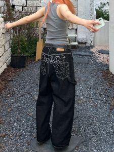 Quần Jeans Ống Rộng Kiểu Dáng Rộng Rãi Thêu Phong Cách Mỹ Cho Nữ Quần Dài Thường Ngày Mùa Thu Quần Dài Ôm Dáng Cạp Cao