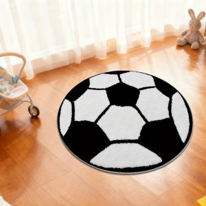 VIKAMA Soccer Themed Round Rug Soft Non Slip Bedroom Living Room Mat Gaming Chair Floor Pad Home Decor