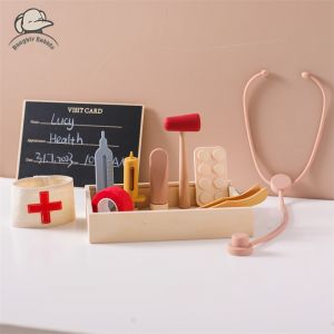 Baby Doctor Simulation Toy Set Silicone/Wooden Medical Simulation Toys Baby Educational Games For Intelligence Childrens Gifts