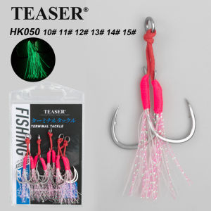 TEASER 5pcs/10pcs HK050 Slow Jigging Fishing Hook  Glow Metal Jig Doule Assist Hook Carbon Steel Barbed Fishing Pesca Hooks