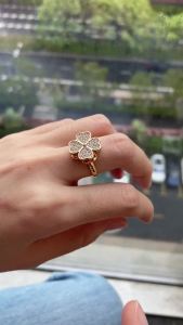 Nhẫn Cỏ Bốn Lá Bằng Thép Không Gỉ Dành Cho Nữ Gắn Zircon Xoay Được Kiểu Dáng Thẩm Mỹ Giảm Căng Thẳng Quà Tặng Trang Sức