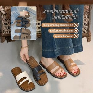 รองเท้าแตะหนังแท้แบบคีบนิ้วโป้ง รองเท้าแตะวินเทจ ไม่อับชื้น